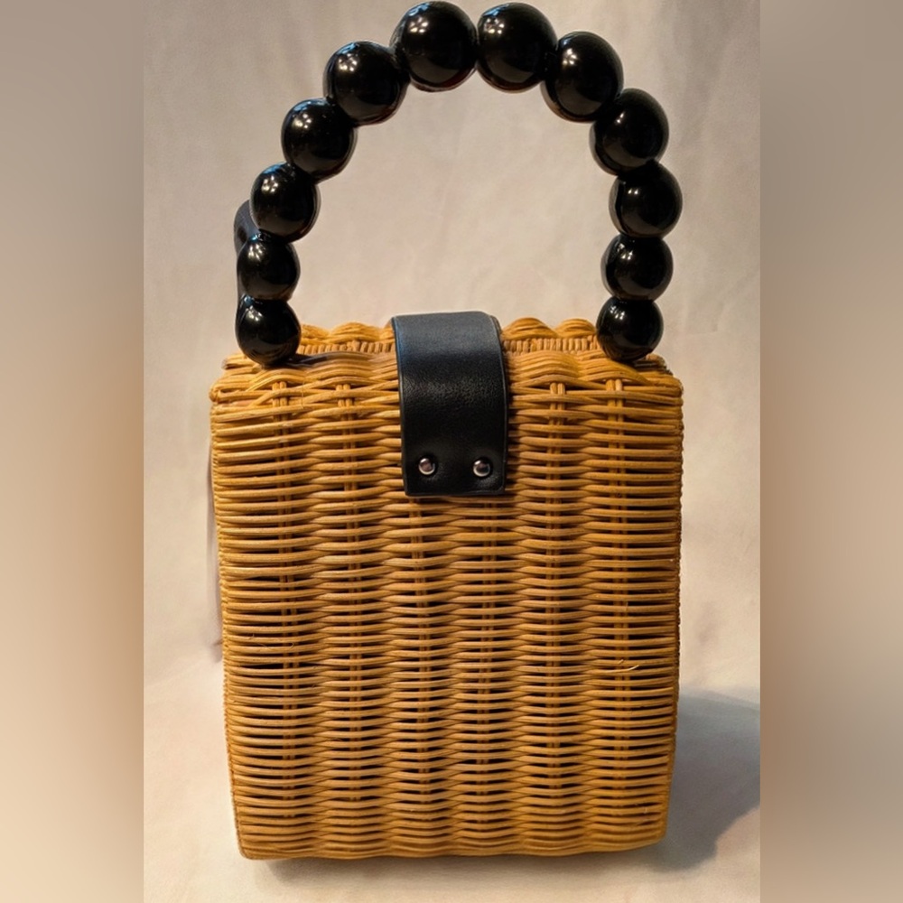 Little Wicker Handbag with beaded handle 
7”high 6” wide - Picture 3 of 5